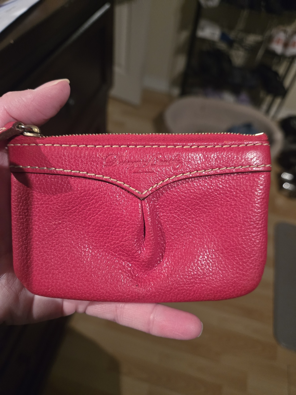Dooney And Bourke Red Pebbled Leather Coin Pouch